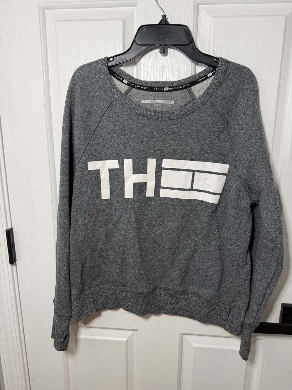 Tommy Hilfiger Gray Crewneck Sweatshirt with White Logo Block